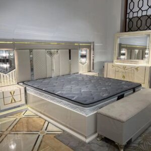 Turkish Exquisite Luxury Bed Set with Storage Ottoman + Wardrobe