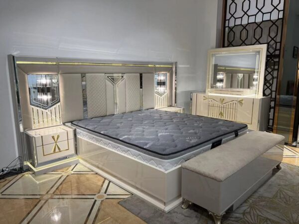 Turkish Exquisite Luxury Bed Set with Storage Ottoman + Wardrobe