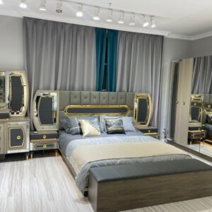 Turkish Exquisite Luxury Bed Set with Storage Ottoman + Wardrobe