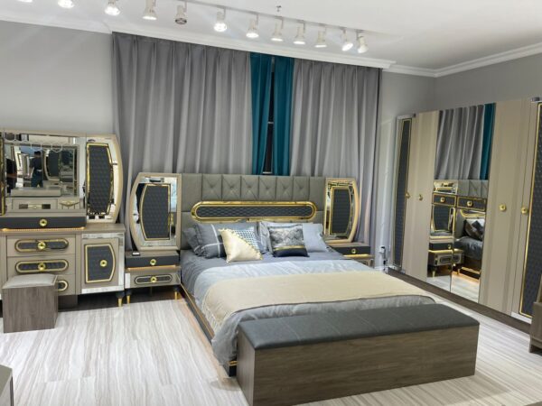 Turkish Exquisite Luxury Bed Set with Storage Ottoman + Wardrobe