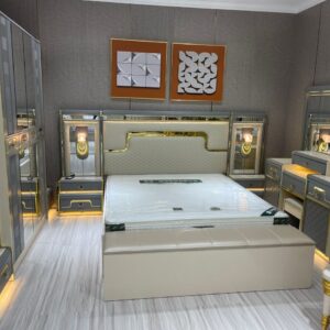 Turkish Exquisite Luxury Bed Set + Storage Ottoman without Wardrobe