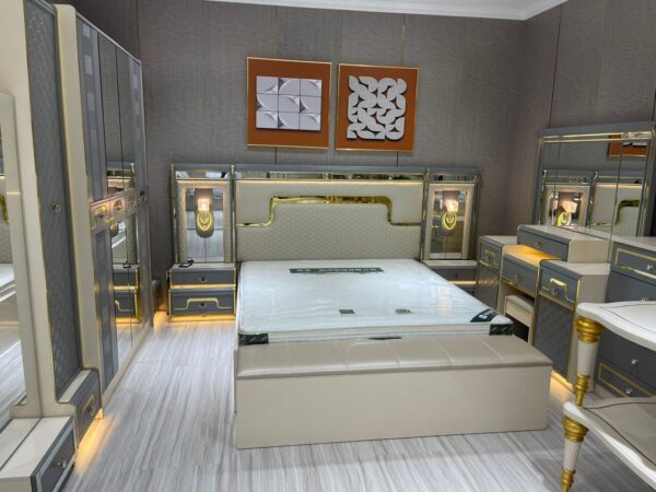 Turkish Exquisite Luxury Bed Set with Storage Ottoman + Wardrobe