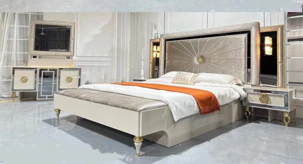Turkish Luxury Modern Bed Set with Ottoman (No Wardrobe)