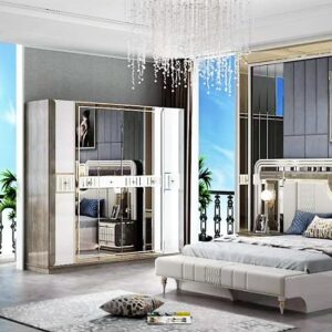 Turkish Luxury Modern Bed Set with Ottoman + Wardrobe