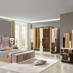 Turkish Luxury Modern Bed Set with Storage Ottoman (+ Wardrobe)