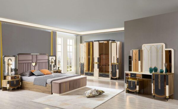Turkish Luxury Modern Bed Set with Storage Ottoman (+ Wardrobe)
