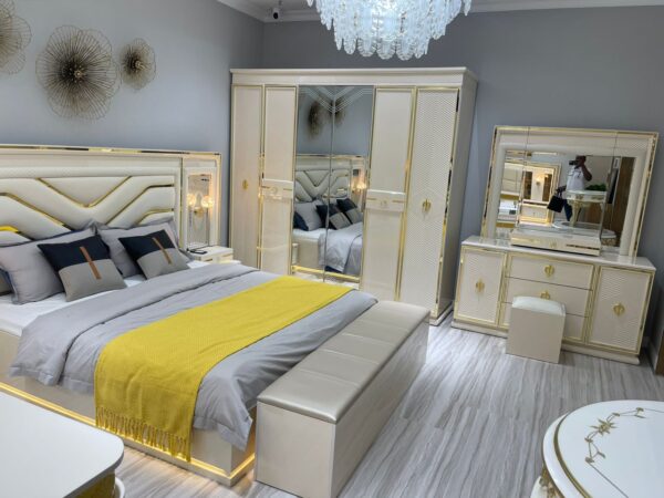 Turkish Luxury Modern Bed Set with Storage Ottoman (+ Wardrobe)